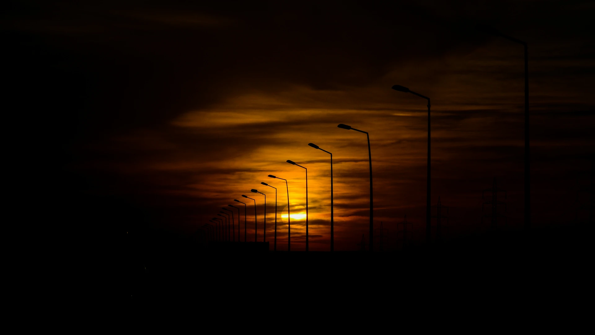 Ain Sokhna, Egypt - Silhouette street lights during sunset