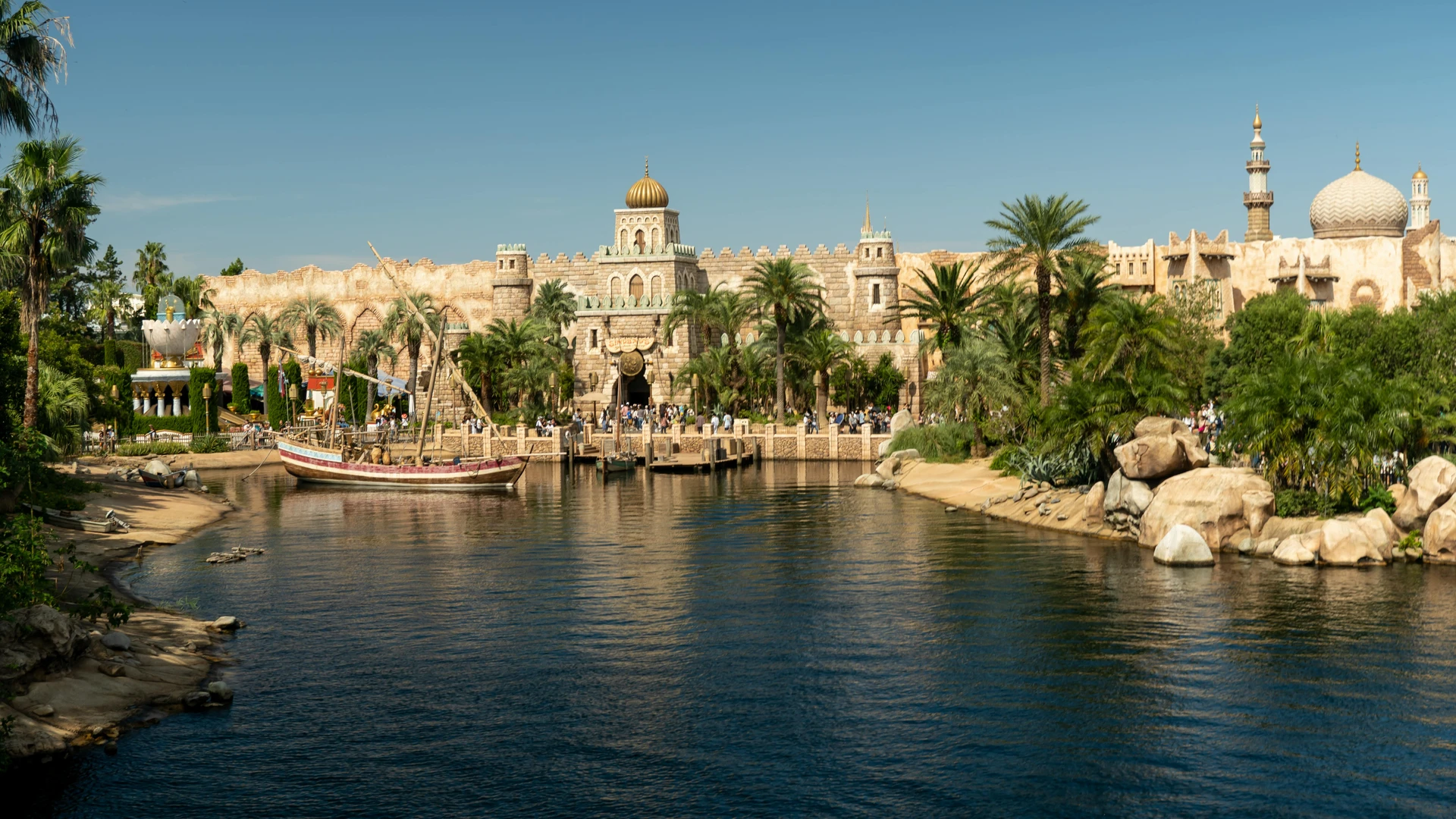 Alexandria, Egypt - Captivating view of the mediterranean harbor at tokyo disneysea with boats and lush greenery.