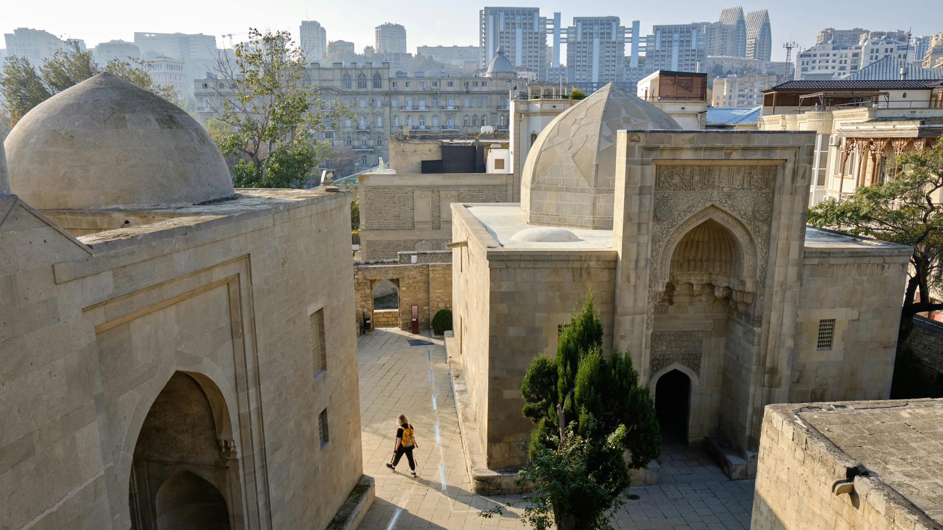 Alexandria, Egypt - Stunning aerial view of baku's historic old town against a backdrop of modern skyscrapers.