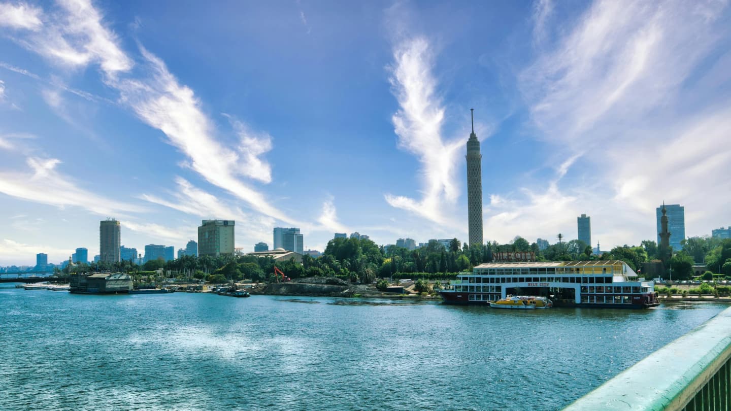 El Gouna, Egypt - Stunning daytime view of cairo skyline featuring the nile river and cairo tower.