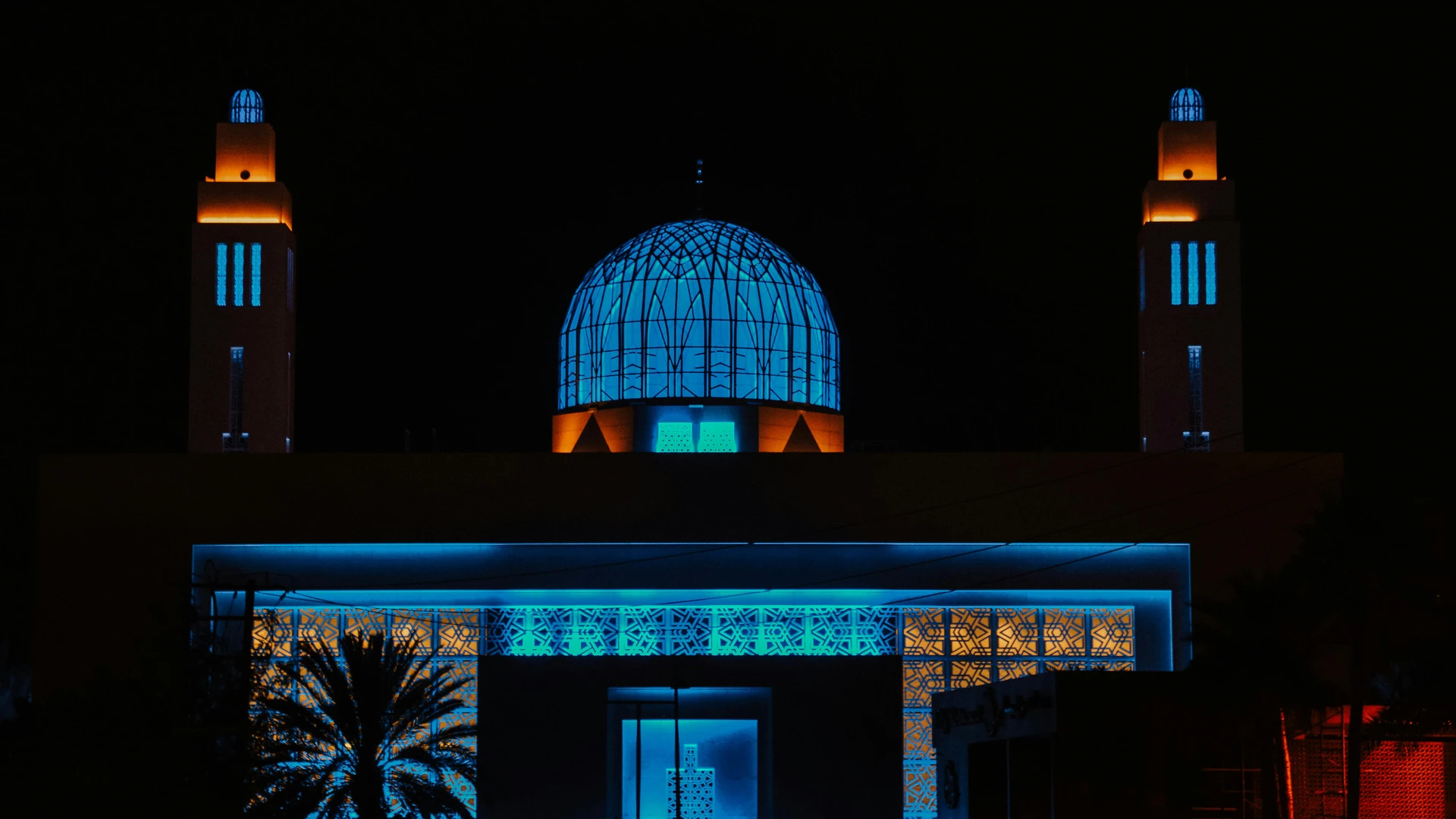 Hurghada, Egypt - Stunning night view of a beautifully illuminated mosque in muscat, oman.