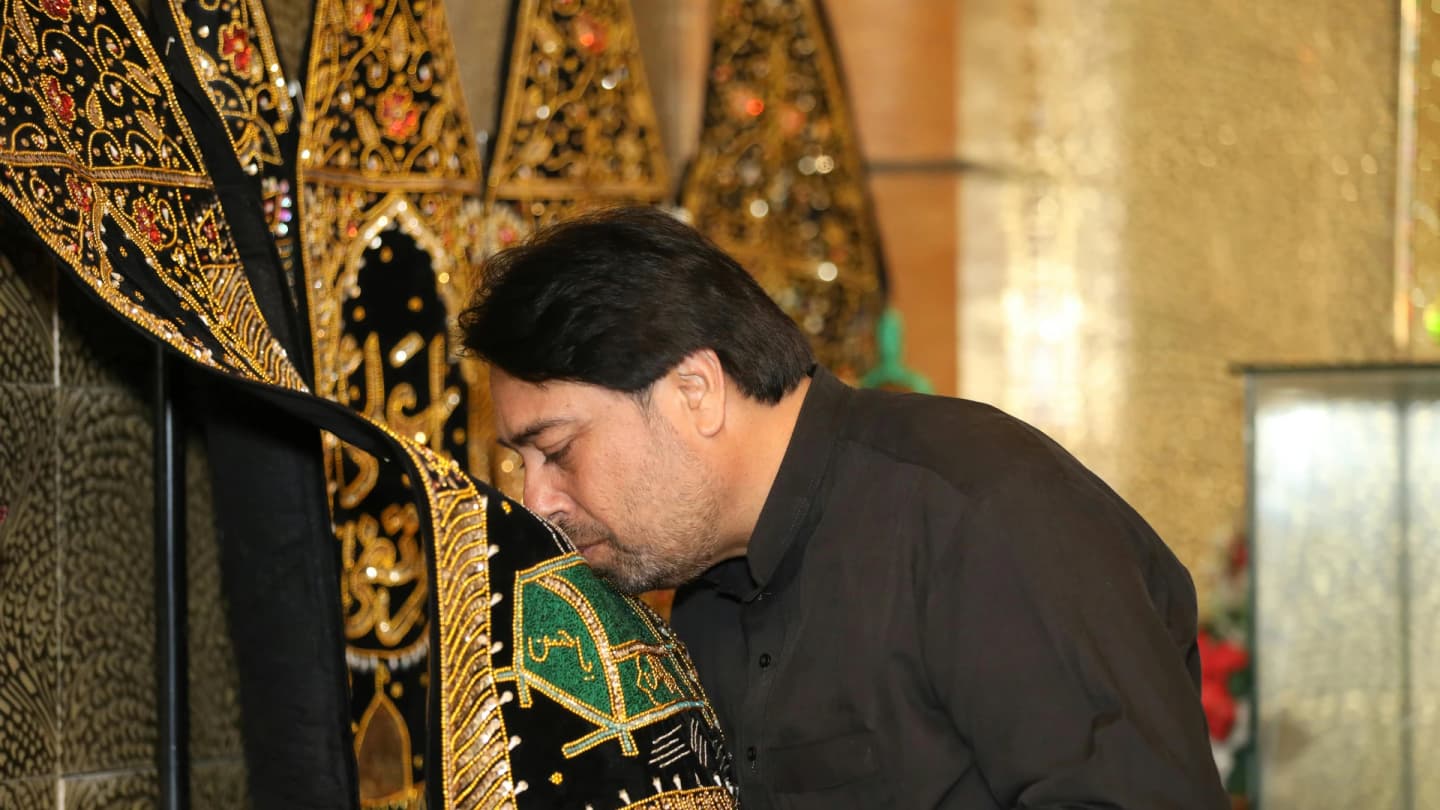 Marsa Alam, Egypt - Man observing religious ritual in ornate mosque interior, islamabad.