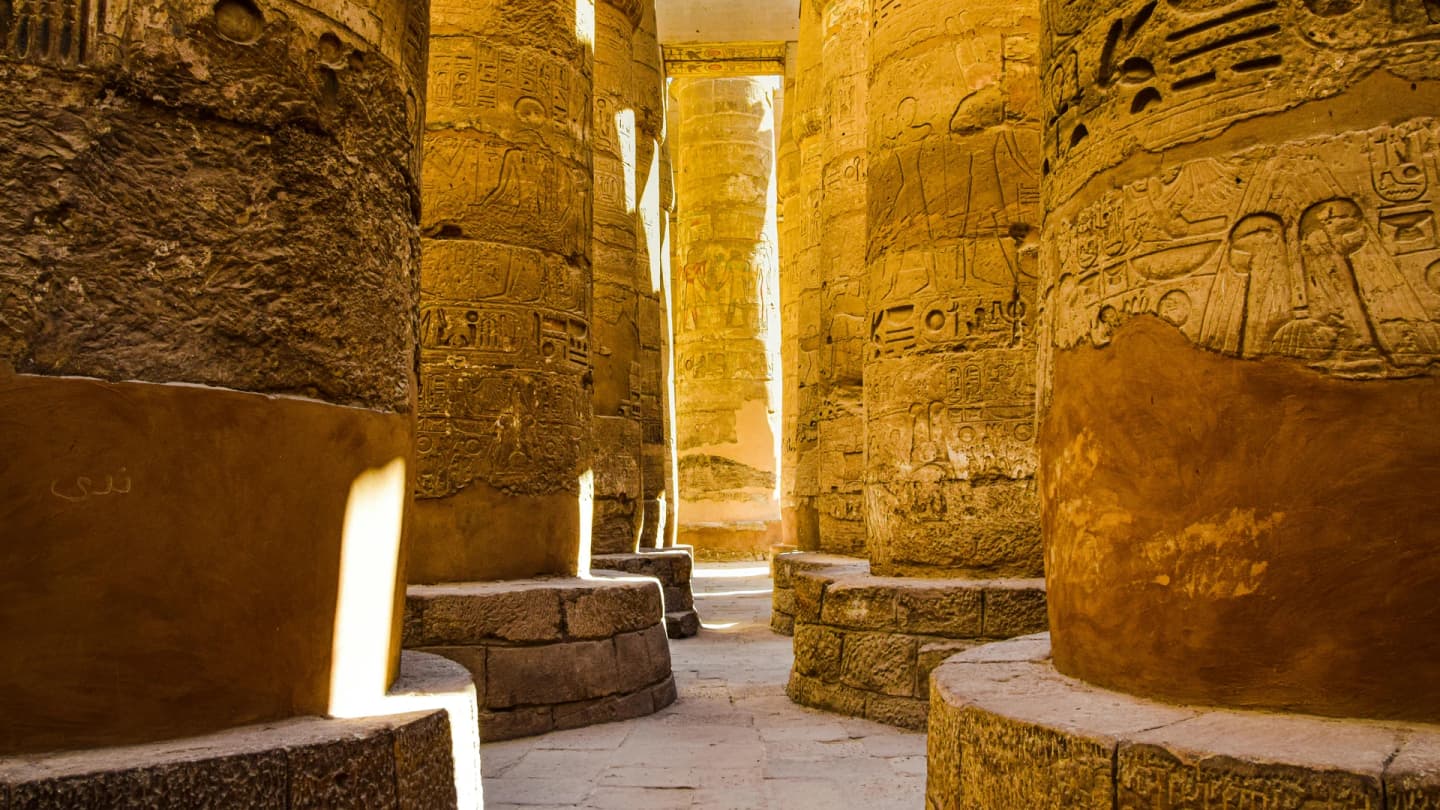 Soma Bay, Egypt - Sunlit ancient columns in the historic karnak temple complex in luxor, egypt.
