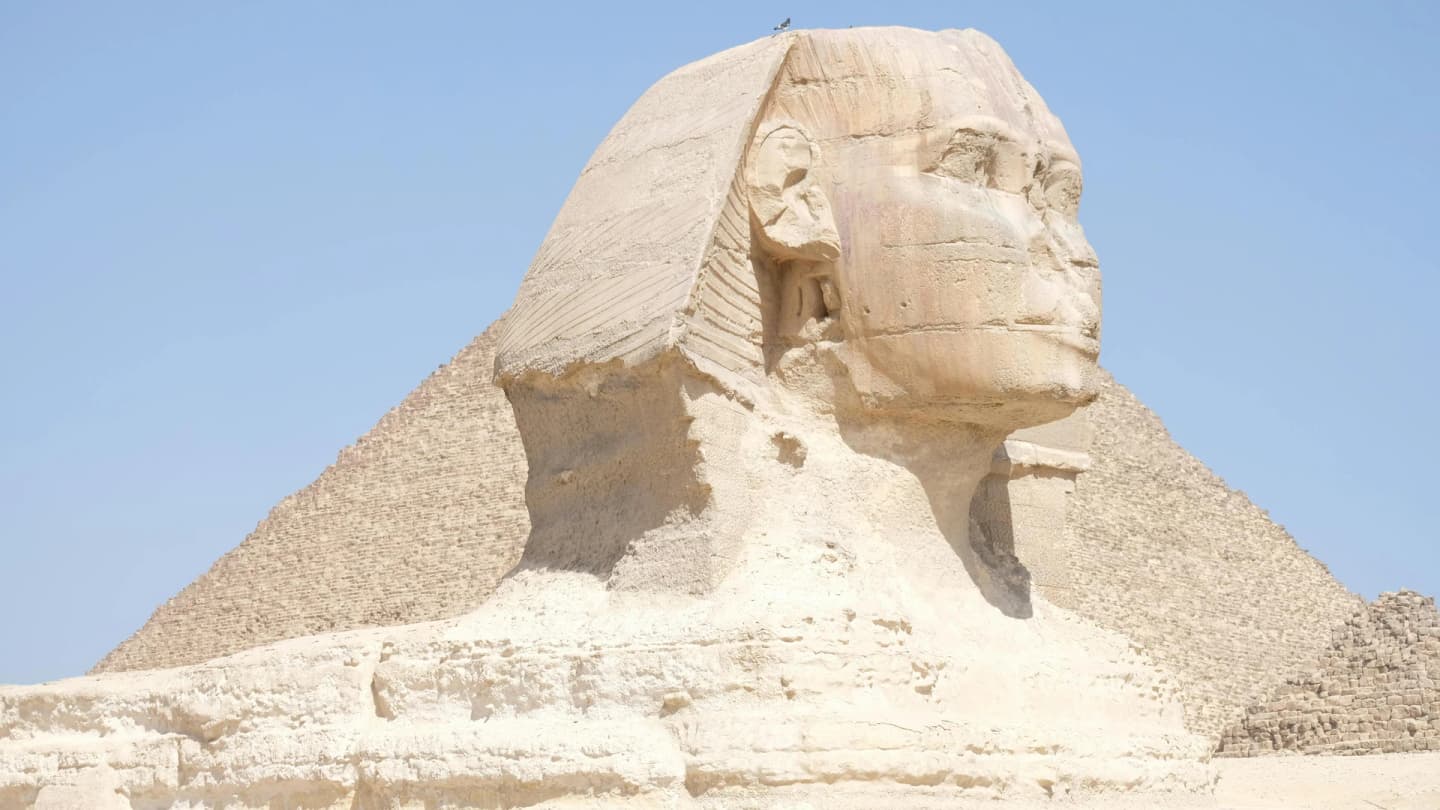 Soma Bay, Egypt - Great sphinx of giza with its majestic and iconic presence set against a clear blue sky.