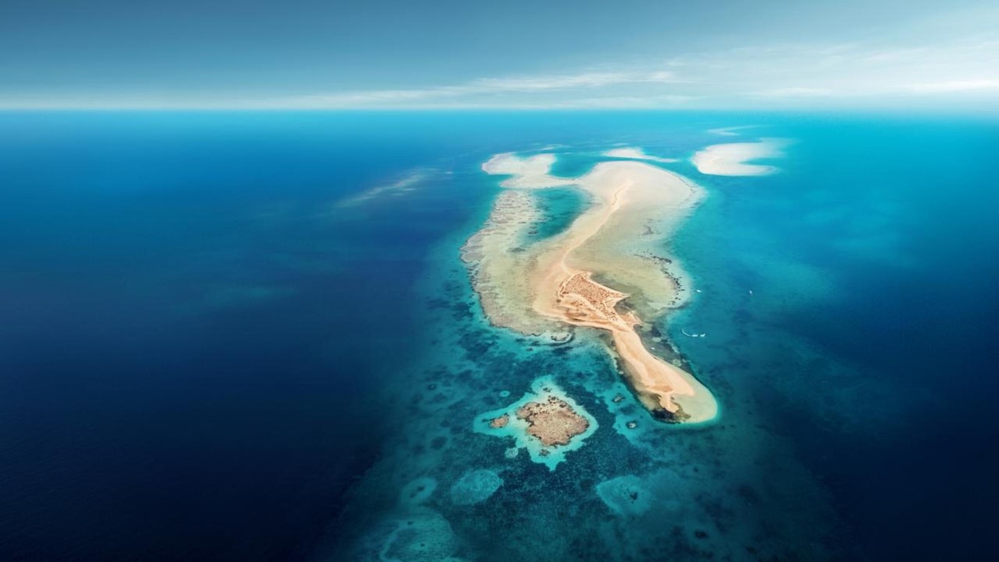 Red Sea aerial view with crystal clear waters and vibrant coral reefs